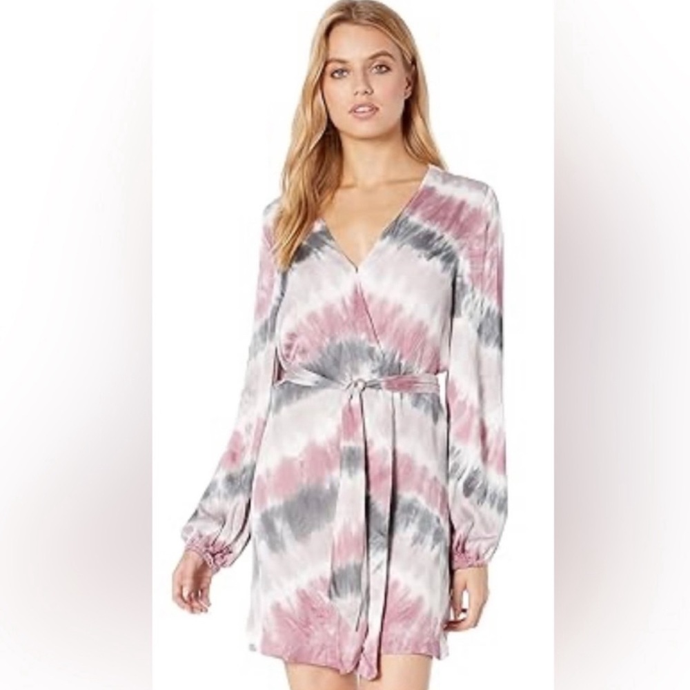 YFB Young Fabulous & Broke Bettina satin wrap pink minidress